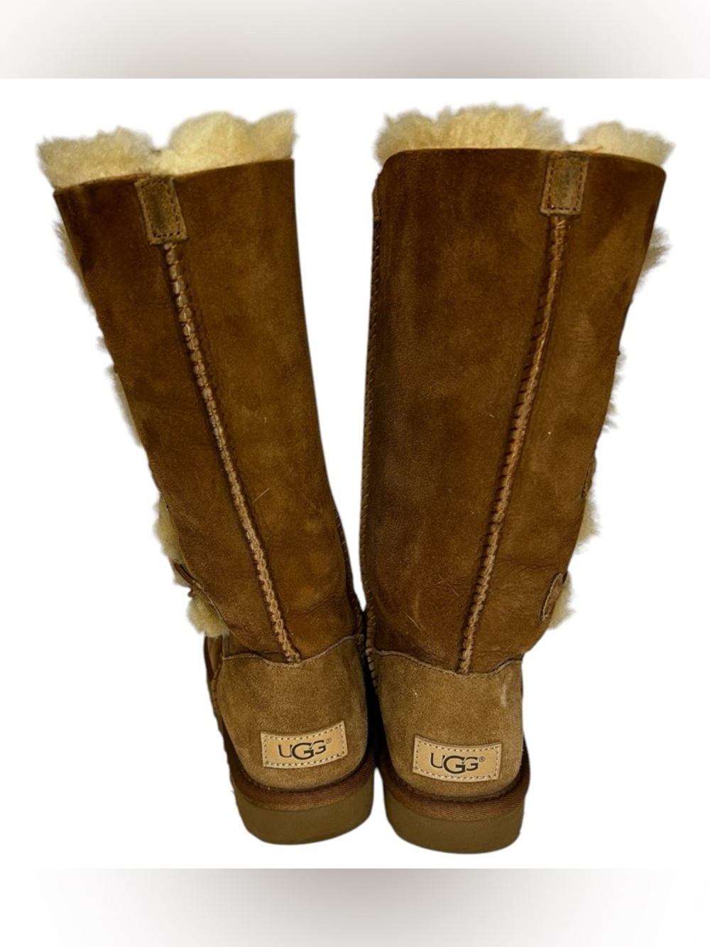 UGG Bailey Button Triplet Tall Boots Chestnut Brown Sheepskin Women’s Size 6 - Picture 4 of 7